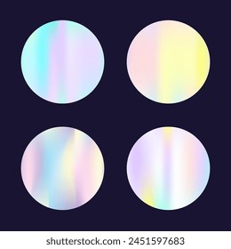 Hologram abstract backgrounds set. Holographic gradient. Vibrant hologram backdrop. Minimalistic 90s, 80s retro style graphic template for placard, presentation, banner, brochure.