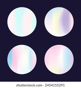 Hologram abstract backgrounds set. Holographic gradient. Vibrant hologram backdrop. Minimalistic 90s, 80s retro style graphic template for book, annual, mobile interface, web app.