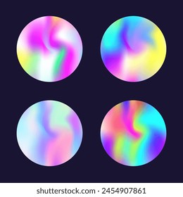 Hologram abstract backgrounds set. Holographic gradient. Retro hologram backdrop. Minimalistic 90s, 80s retro style graphic template for book, annual, mobile interface, web app.