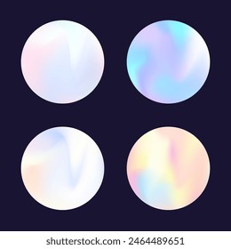 Hologram abstract backgrounds set. Holographic gradient. Pearlescent hologram backdrop. Minimalistic 90s, 80s retro style graphic template for flyer, poster, banner, mobile app.