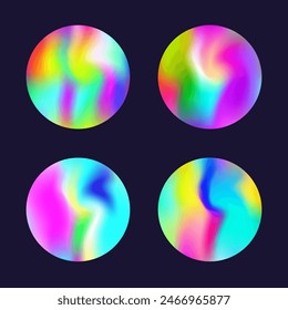 Hologram abstract backgrounds set. Holographic gradient. Fluorescent hologram backdrop. Minimalistic 90s, 80s retro style graphic template for brochure, banner, wallpaper, mobile screen.