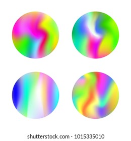 Hologram abstract backgrounds set. Liquid Gradient backdrop with hologram. 90s, 80s retro style. Iridescent graphic template for brochure, flyer, poster, wallpaper, mobile screen.