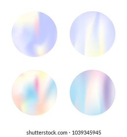 Hologram abstract backgrounds set. Liquid Gradient backdrop with hologram. 90s, 80s retro style. Iridescent graphic template for brochure, flyer, poster, wallpaper, mobile screen.