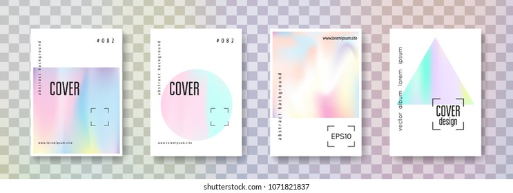 Hologram abstract backgrounds set. Liquid hologram backdrop with gradient mesh. 90s, 80s retro style. Iridescent graphic template for brochure, banner, wallpaper, mobile screen