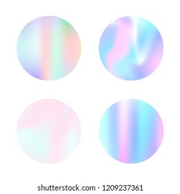 Hologram abstract backgrounds set. Liquid Gradient backdrop with hologram. 90s, 80s retro style. Iridescent graphic template for banner, flyer, cover, mobile interface, web app.