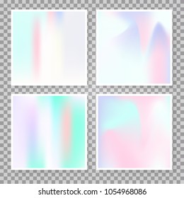 Hologram abstract backgrounds set. Minimal gradient backdrop with hologram. 90s, 80s retro style. Iridescent graphic template for banner, flyer, cover, mobile interface, web app.