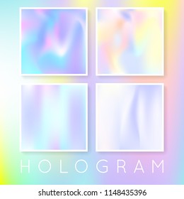 Hologram abstract backgrounds set. Minimal gradient backdrop with hologram. 90s, 80s retro style. Iridescent graphic template for brochure, flyer, poster, wallpaper, mobile screen.