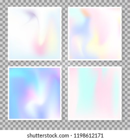 Hologram abstract backgrounds set. Minimal gradient backdrop with hologram. 90s, 80s retro style. Iridescent graphic template for banner, flyer, cover, mobile interface, web app.