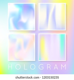 Hologram abstract backgrounds set. Minimal gradient backdrop with hologram. 90s, 80s retro style. Pearlescent graphic template for banner, flyer, cover, mobile interface, web app.
