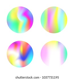 Hologram abstract backgrounds set. Multicolor Gradient backdrop with hologram. 90s, 80s retro style. Pearlescent graphic template for banner, flyer, cover, mobile interface, web app.