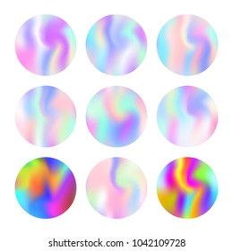 Hologram abstract backgrounds set. Multicolor Gradient backdrop with hologram. 90s, 80s retro style. Iridescent graphic template for banner, flyer, cover, mobile interface, web app.