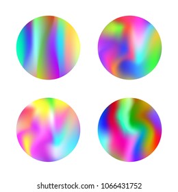 Hologram abstract backgrounds set. Multicolor Gradient backdrop with hologram. 90s, 80s retro style. Iridescent graphic template for banner, flyer, cover, mobile interface, web app.