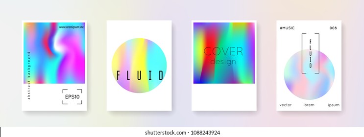 Hologram abstract backgrounds set. Multicolor hologram backdrop with gradient mesh. 90s, 80s retro style. Pearlescent graphic template for brochure, banner, wallpaper, mobile screen