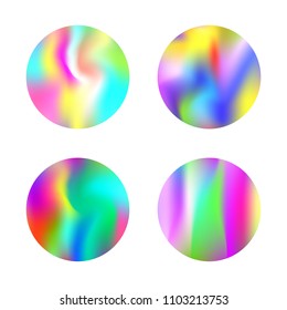 Hologram abstract backgrounds set. Multicolor Gradient backdrop with hologram. 90s, 80s retro style. Pearlescent graphic template for banner, flyer, cover, mobile interface, web app.
