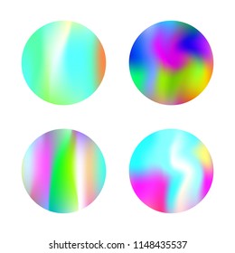 Hologram abstract backgrounds set. Multicolor Gradient backdrop with hologram. 90s, 80s retro style. Pearlescent graphic template for banner, flyer, cover, mobile interface, web app.