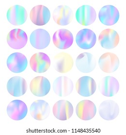 Hologram abstract backgrounds set. Multicolor Gradient backdrop with hologram. 90s, 80s retro style. Pearlescent graphic template for brochure, flyer, poster, wallpaper, mobile screen.