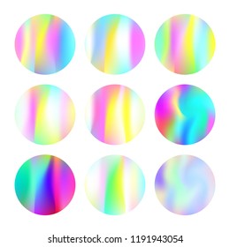 Hologram abstract backgrounds set. Multicolor Gradient backdrop with hologram. 90s, 80s retro style. Iridescent graphic template for banner, flyer, cover, mobile interface, web app.