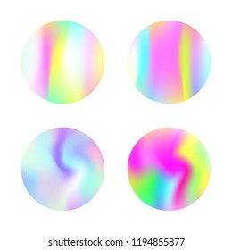 Hologram abstract backgrounds set. Multicolor Gradient backdrop with hologram. 90s, 80s retro style. Iridescent graphic template for brochure, flyer, poster, wallpaper, mobile screen.