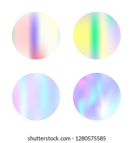 Hologram abstract backgrounds set. Multicolor Gradient backdrop with hologram. 90s, 80s retro style. Iridescent graphic template for banner, flyer, cover, mobile interface, web app.