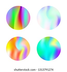 Hologram abstract backgrounds set. Multicolor Gradient backdrop with hologram. 90s, 80s retro style. Pearlescent graphic template for brochure, flyer, poster, wallpaper, mobile screen.