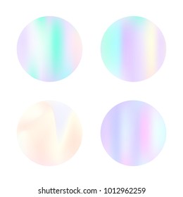 Hologram abstract backgrounds set. Plastic Gradient backdrop with hologram. 90s, 80s retro style. Iridescent graphic template for brochure, flyer, poster, wallpaper, mobile screen.