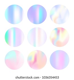 Hologram abstract backgrounds set. Plastic Gradient backdrop with hologram. 90s, 80s retro style. Pearlescent graphic template for banner, flyer, cover, mobile interface, web app.