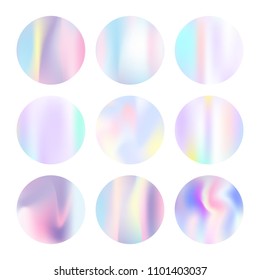 Hologram abstract backgrounds set. Plastic Gradient backdrop with hologram. 90s, 80s retro style. Pearlescent graphic template for brochure, flyer, poster, wallpaper, mobile screen.