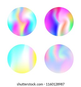 Hologram abstract backgrounds set. Plastic Gradient backdrop with hologram. 90s, 80s retro style. Pearlescent graphic template for brochure, flyer, poster, wallpaper, mobile screen.