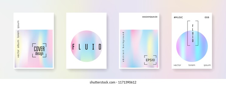 Hologram abstract backgrounds set. Plastic hologram backdrop with gradient mesh. 90s, 80s retro style. Pearlescent graphic template for placard, presentation, banner, brochure.