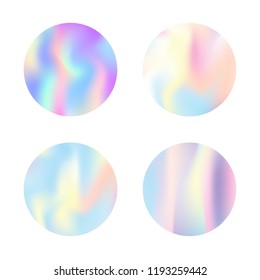 Hologram abstract backgrounds set. Plastic Gradient backdrop with hologram. 90s, 80s retro style. Iridescent graphic template for banner, flyer, cover, mobile interface, web app.