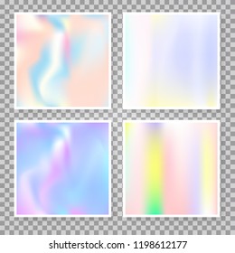 Hologram abstract backgrounds set. Plastic gradient backdrop with hologram. 90s, 80s retro style. Pearlescent graphic template for brochure, flyer, poster, wallpaper, mobile screen.