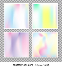 Hologram abstract backgrounds set. Plastic gradient backdrop with hologram. 90s, 80s retro style. Iridescent graphic template for banner, flyer, cover, mobile interface, web app.