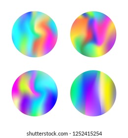 Hologram abstract backgrounds set. Plastic Gradient backdrop with hologram. 90s, 80s retro style. Iridescent graphic template for banner, flyer, cover, mobile interface, web app.