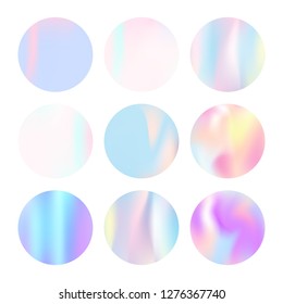 Hologram abstract backgrounds set. Plastic Gradient backdrop with hologram. 90s, 80s retro style. Pearlescent graphic template for brochure, flyer, poster, wallpaper, mobile screen.