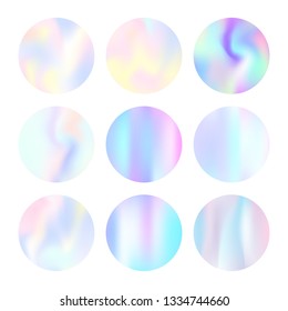 Hologram abstract backgrounds set. Plastic Gradient backdrop with hologram. 90s, 80s retro style. Pearlescent graphic template for brochure, flyer, poster, wallpaper, mobile screen.