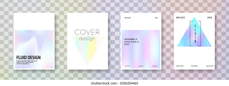 Hologram abstract backgrounds set. Rainbow hologram backdrop with gradient mesh. 90s, 80s retro style. Iridescent graphic template for book, annual, mobile interface, web app.