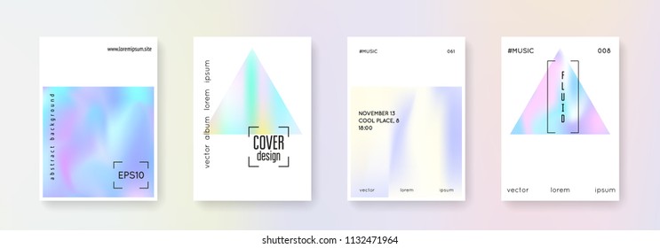 Hologram abstract backgrounds set. Spectrum hologram backdrop with gradient mesh. 90s, 80s retro style. Iridescent graphic template for book, annual, mobile interface, web app.