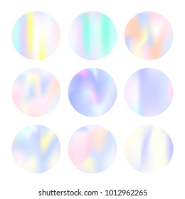 Hologram abstract backgrounds set. Stylish Gradient backdrop with hologram. 90s, 80s retro style. Pearlescent graphic template for brochure, flyer, poster, wallpaper, mobile screen.