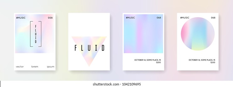 Hologram abstract backgrounds set. Stylish hologram backdrop with gradient mesh. 90s, 80s retro style. Iridescent graphic template for book, annual, mobile interface, web app.