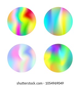 Hologram abstract backgrounds set. Stylish Gradient backdrop with hologram. 90s, 80s retro style. Pearlescent graphic template for brochure, flyer, poster, wallpaper, mobile screen.