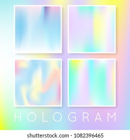 Hologram abstract backgrounds set. Stylish gradient backdrop with hologram. 90s, 80s retro style. Pearlescent graphic template for banner, flyer, cover, mobile interface, web app.