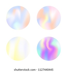 Hologram abstract backgrounds set. Stylish Gradient backdrop with hologram. 90s, 80s retro style. Iridescent graphic template for banner, flyer, cover, mobile interface, web app.