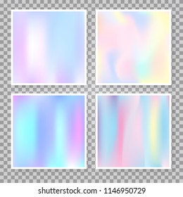Hologram abstract backgrounds set. Stylish gradient backdrop with hologram. 90s, 80s retro style. Iridescent graphic template for brochure, flyer, poster, wallpaper, mobile screen.