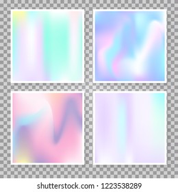 Hologram abstract backgrounds set. Stylish gradient backdrop with hologram. 90s, 80s retro style. Iridescent graphic template for banner, flyer, cover, mobile interface, web app.
