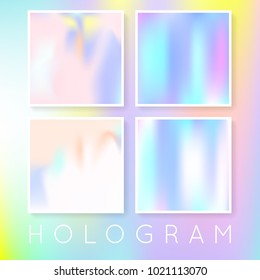Hologram abstract backgrounds set. Trendy gradient backdrop with hologram. 90s, 80s retro style. Pearlescent graphic template for banner, flyer, cover, mobile interface, web app.