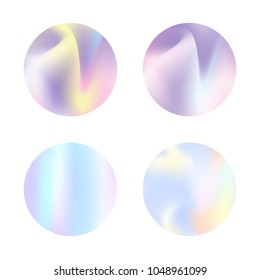 Hologram abstract backgrounds set. Trendy Gradient backdrop with hologram. 90s, 80s retro style. Pearlescent graphic template for banner, flyer, cover, mobile interface, web app.