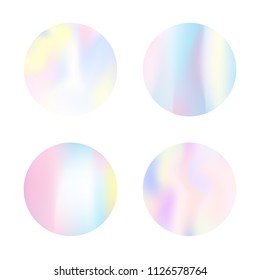 Hologram abstract backgrounds set. Trendy Gradient backdrop with hologram. 90s, 80s retro style. Pearlescent graphic template for banner, flyer, cover, mobile interface, web app.