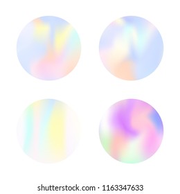 Hologram abstract backgrounds set. Trendy Gradient backdrop with hologram. 90s, 80s retro style. Iridescent graphic template for brochure, flyer, poster, wallpaper, mobile screen.