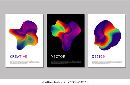 Hologram abstract spot. Posters set with bright rainbow gradient. Future forms vibrant color.