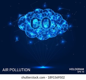 Hologram air pollution. Air pollution from polygons, triangles of points and lines. Air pollution is low, the structure of the compound. The technology concept.